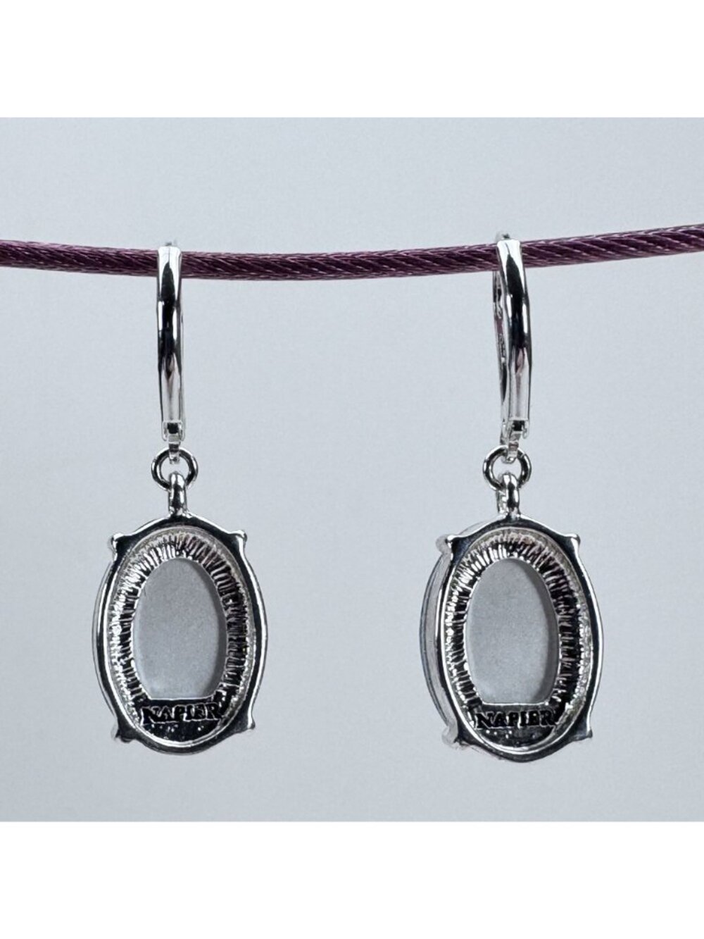 Napier Oval Faceted Blue Gem Leverback Drop Earrings 1.5" Silver-Tone Setting - Picture 3 of 9